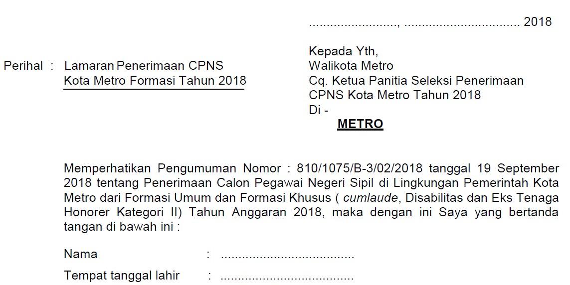 Contoh Surat Lamaran Cpns Pertabian