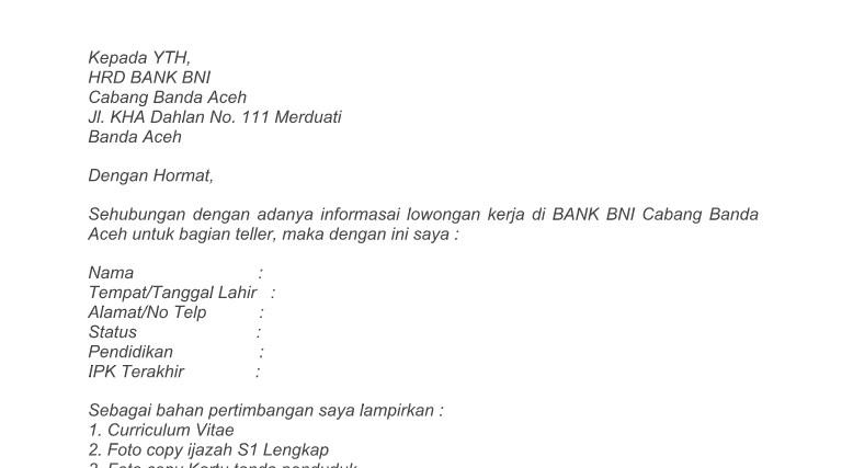 Contoh Surat Lamaran Cpns Provinsi Banten 2019