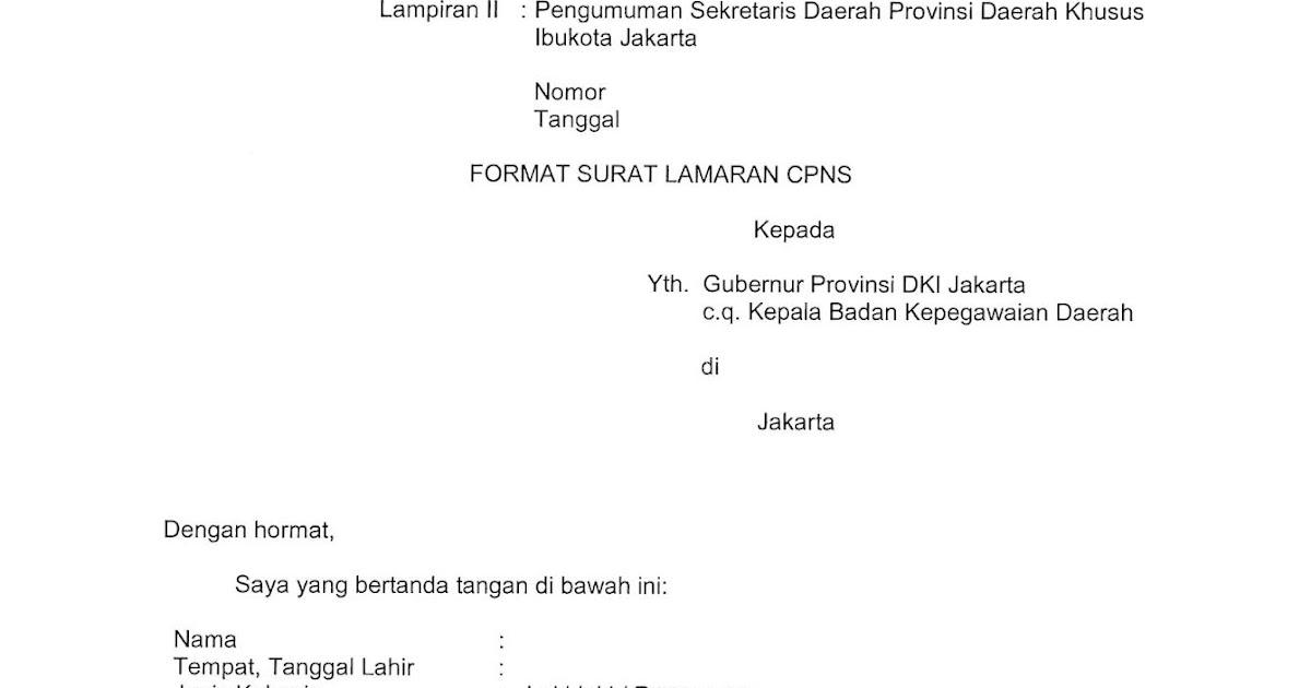 Contoh Surat Lamaran Cpns Provinsi Dki Jakarta