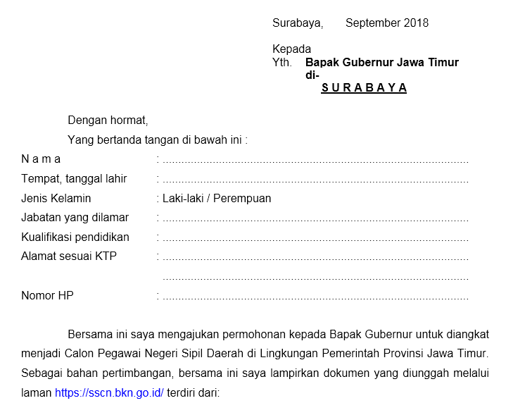 Contoh Surat Lamaran Cpns Provinsi Maluku 2019