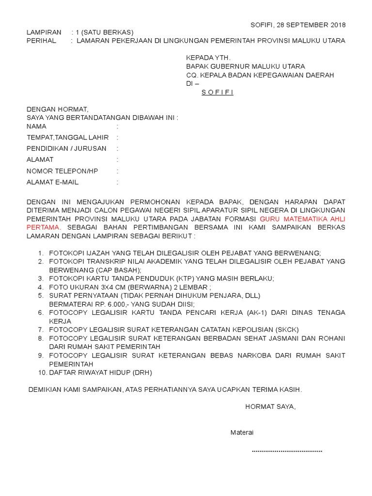 Contoh Surat Lamaran Cpns Provinsi Maluku