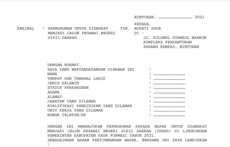 Contoh Surat Lamaran Cpns Provinsi Sumatera Utara