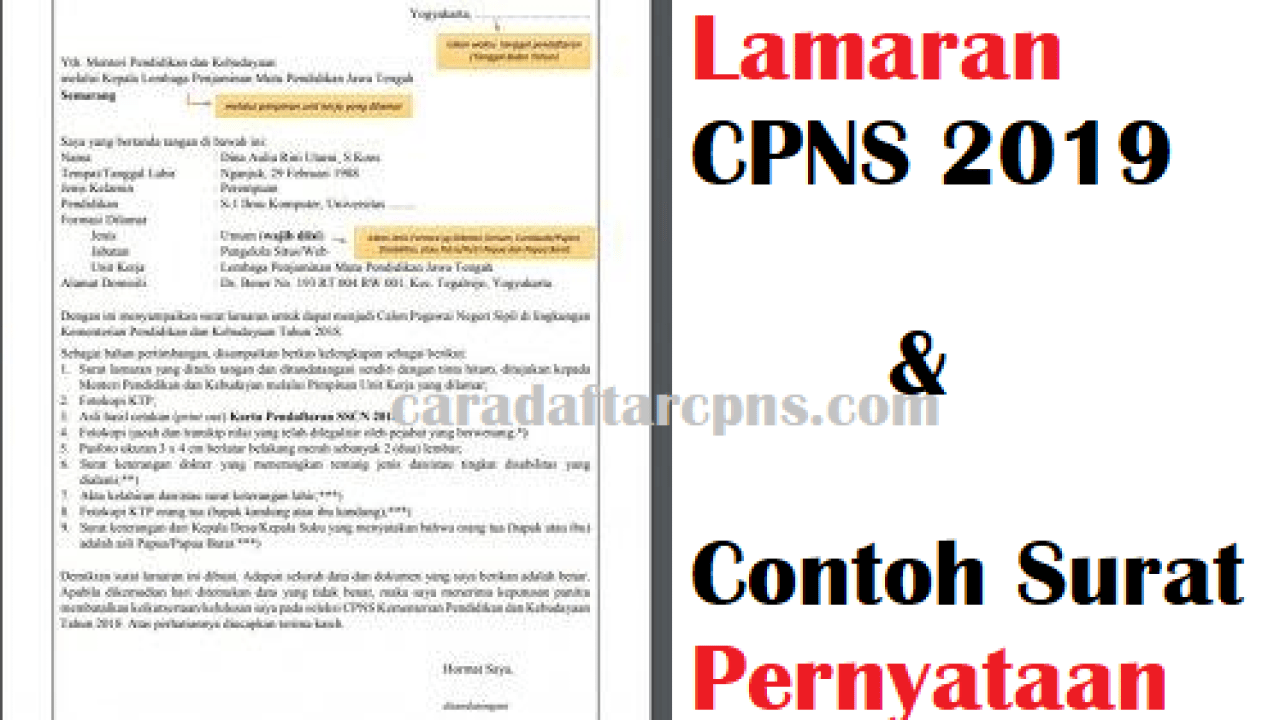 Contoh Surat Lamaran Cpns Sawahlunto 2019