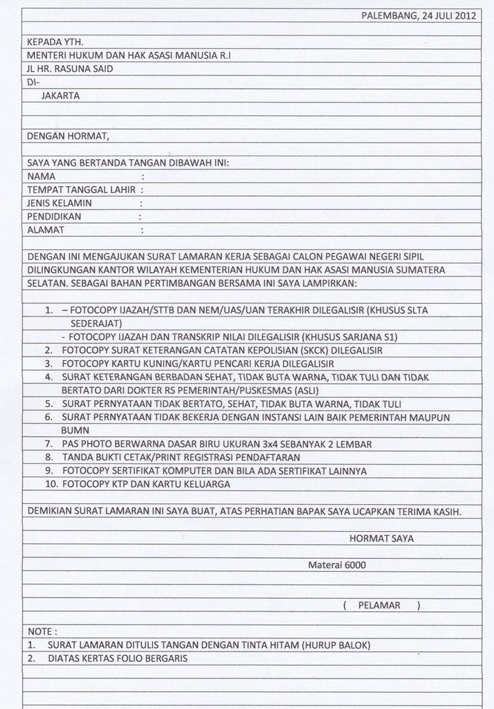 Contoh Surat Lamaran Cpns Tertulis