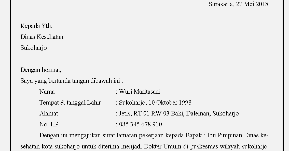 Contoh Surat Lamaran Cpns Tulis Tangan Di Makassar