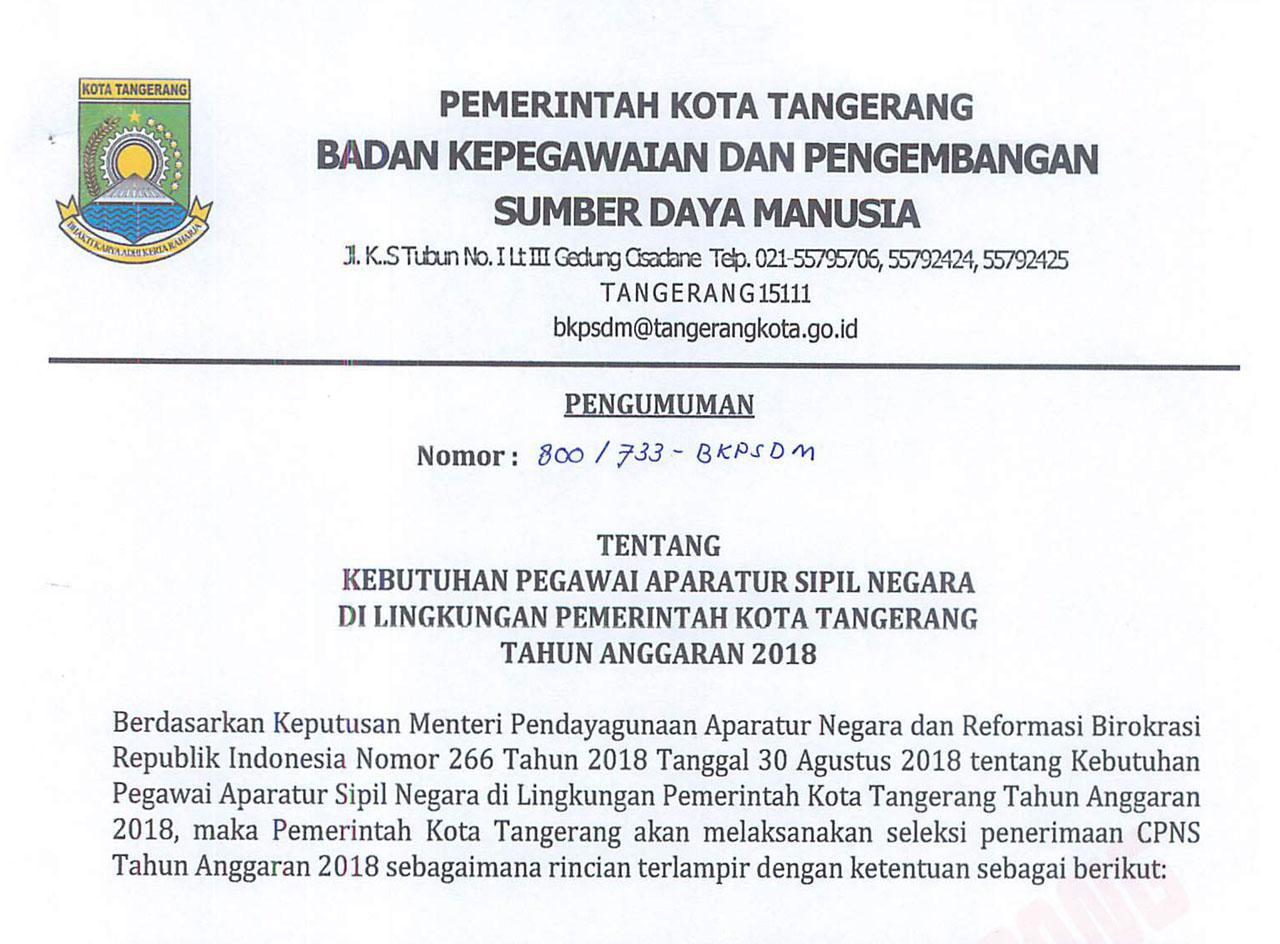 Contoh Surat Lamaran Cpns Untuk Dinas Kependudukan Kota Tangerang