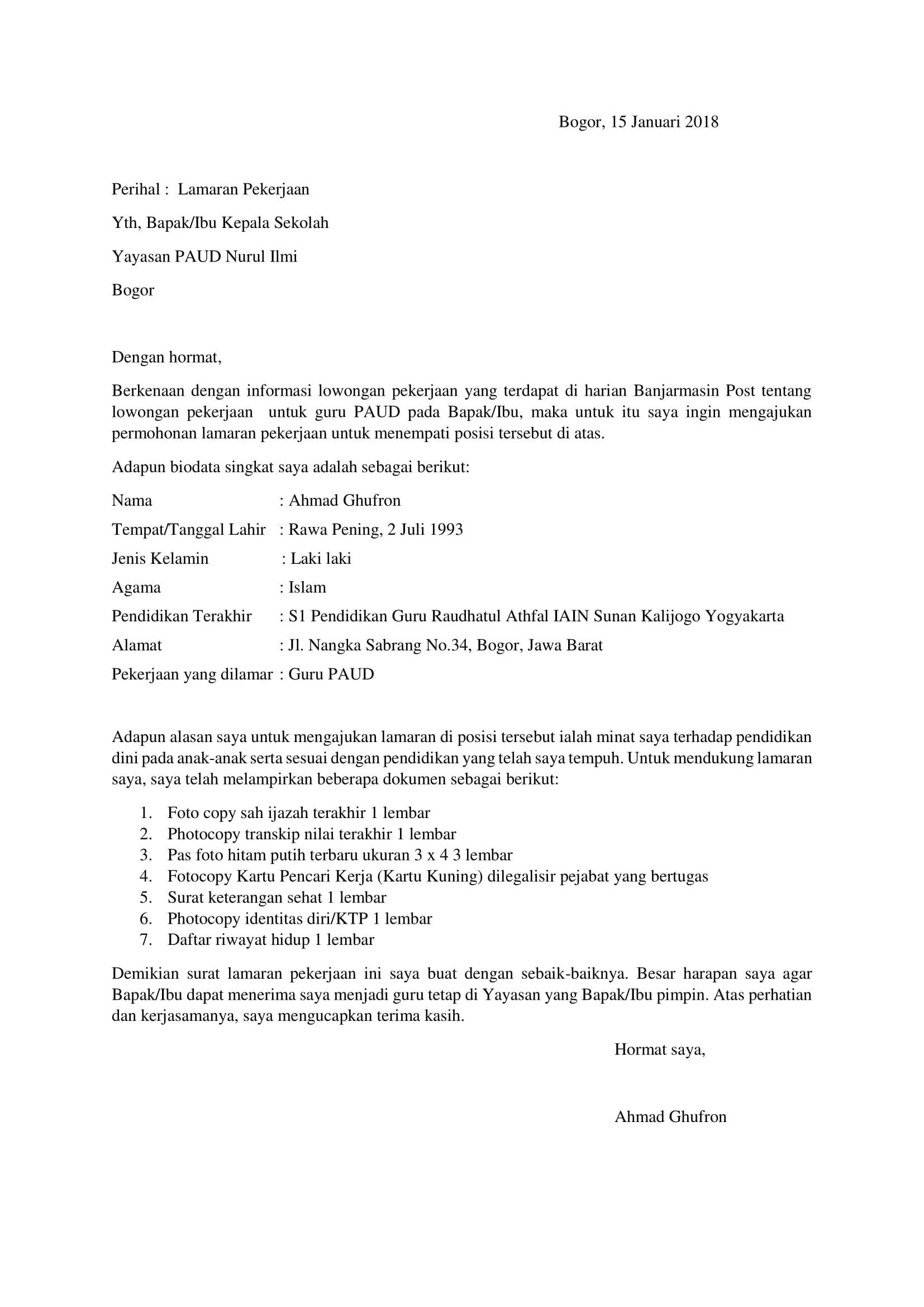 Contoh Surat Lamaran Cpns Untuk Pemerintah Kota Bogor