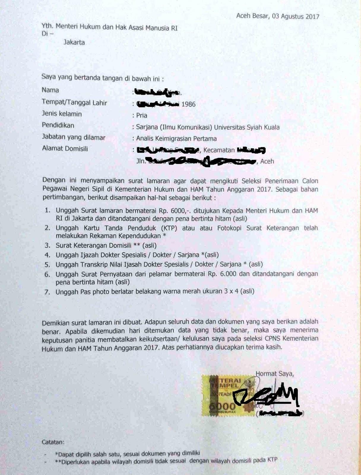 Contoh Surat Lamaran Cpns Yg Sudah Jadi