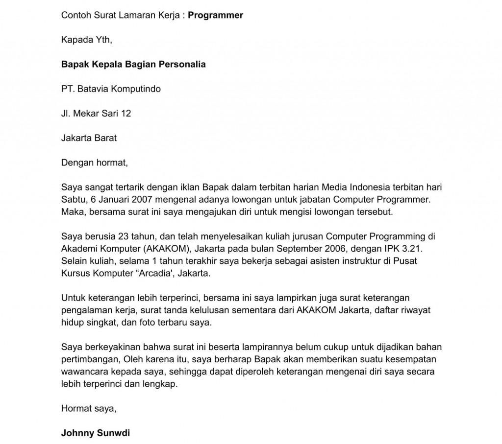 Contoh Surat Lamaran Dalam Bahasa Inggris Dan Cv Nya