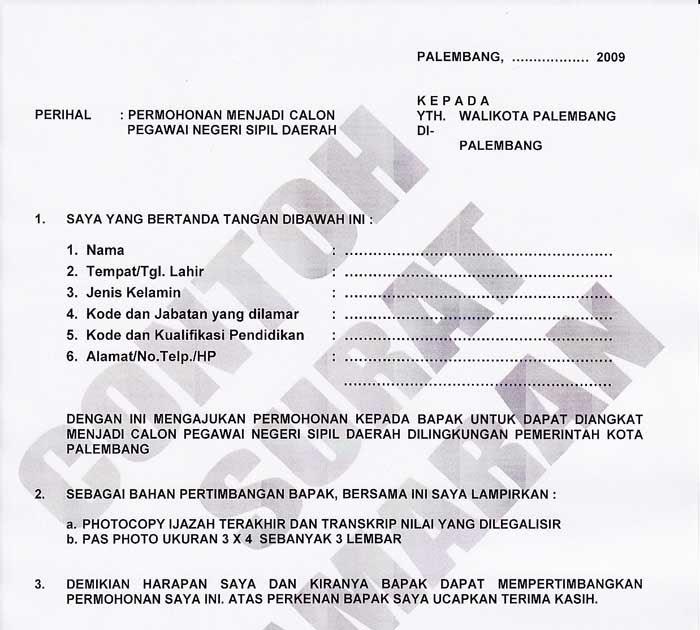 Contoh Surat Lamaran Dan Pernyataan Kota Palembang
