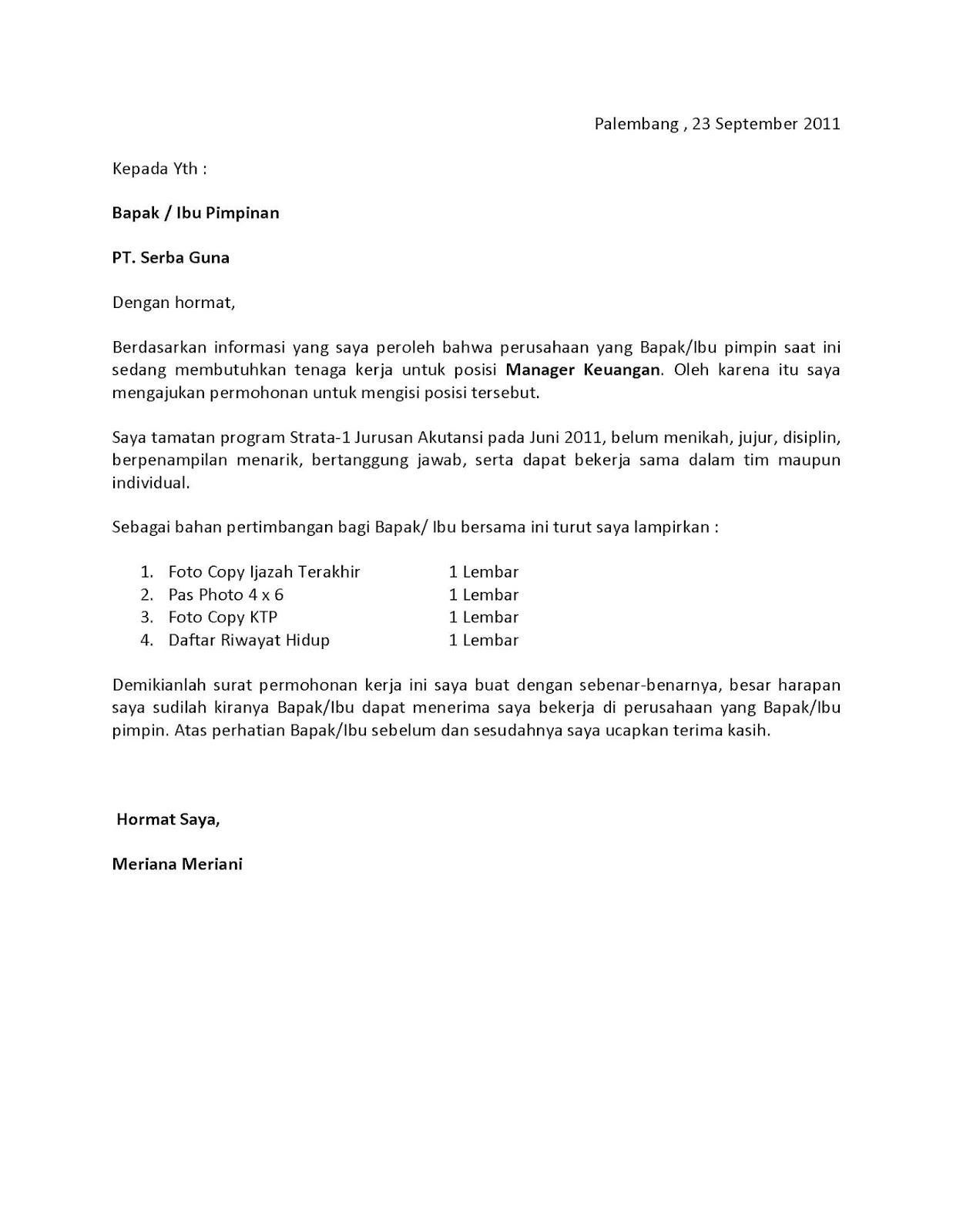 Contoh Surat Lamaran Dan Pernyataan Pemerintahan Kota Palembang