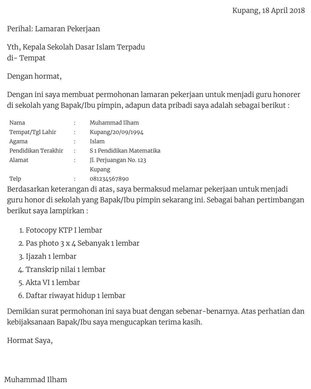 Contoh Surat Lamaran Dan Surat Pernyatan Guru Bahasa Indonesia