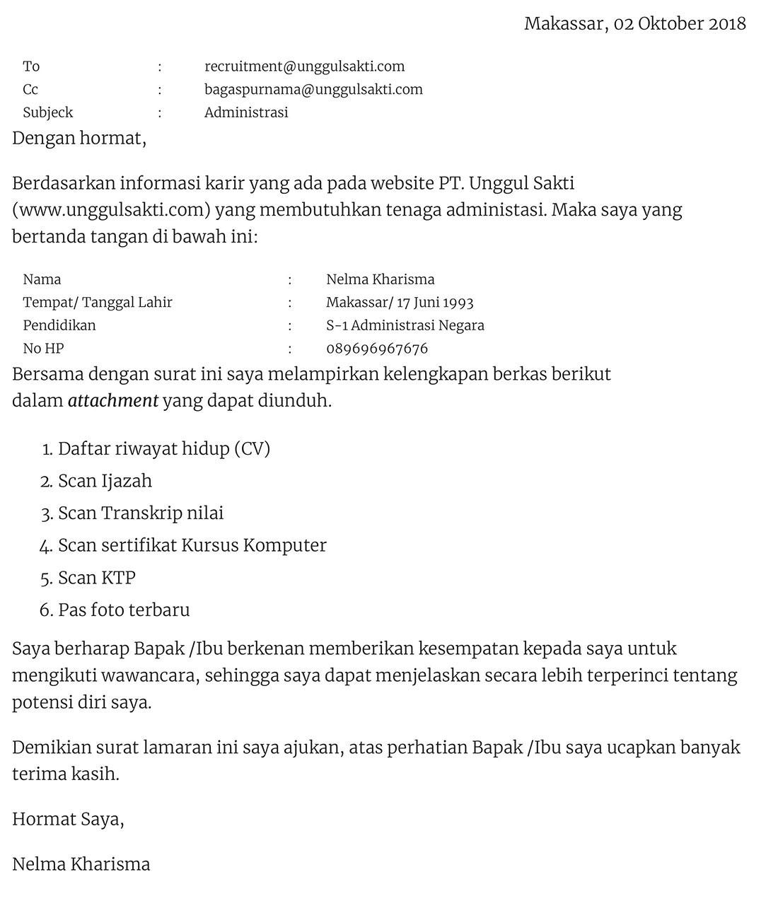 Contoh Surat Lamaran Dapat Dari Web