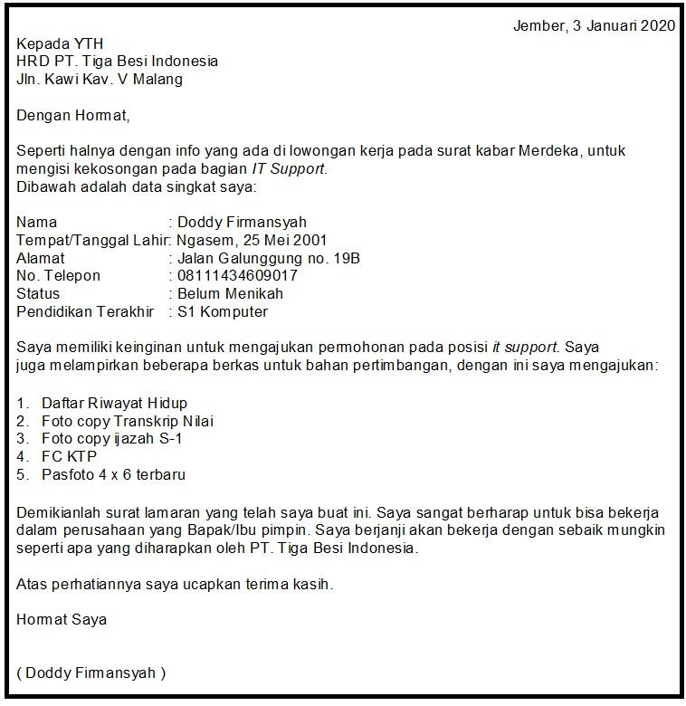 Contoh Surat Lamaran Ditunjukan Kepada Walikota Bandung