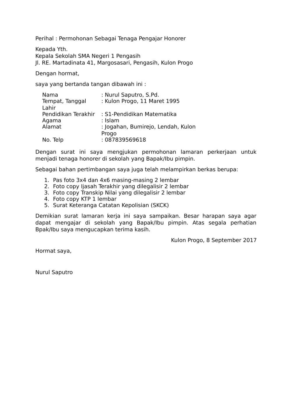 Contoh Surat Lamaran Dki Jakarta Guru Cpns 2019 Ppkn