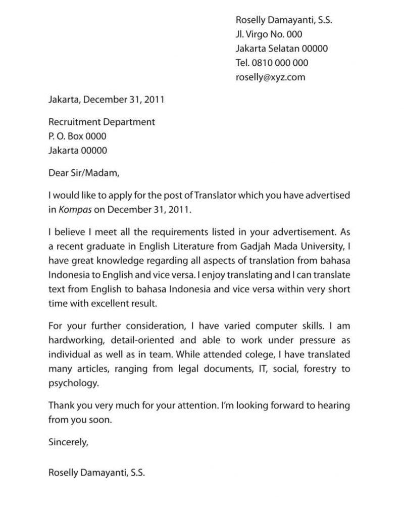 Contoh Surat Lamaran Fresh Graduate Dalam Bahasa Inggri