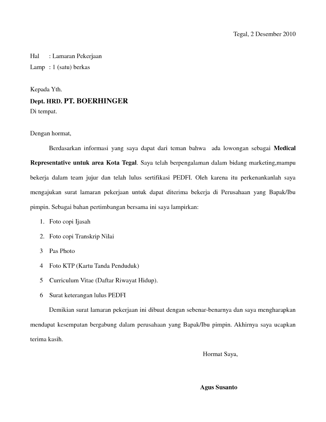 Contoh Surat Lamaran Informasi Dari Internet