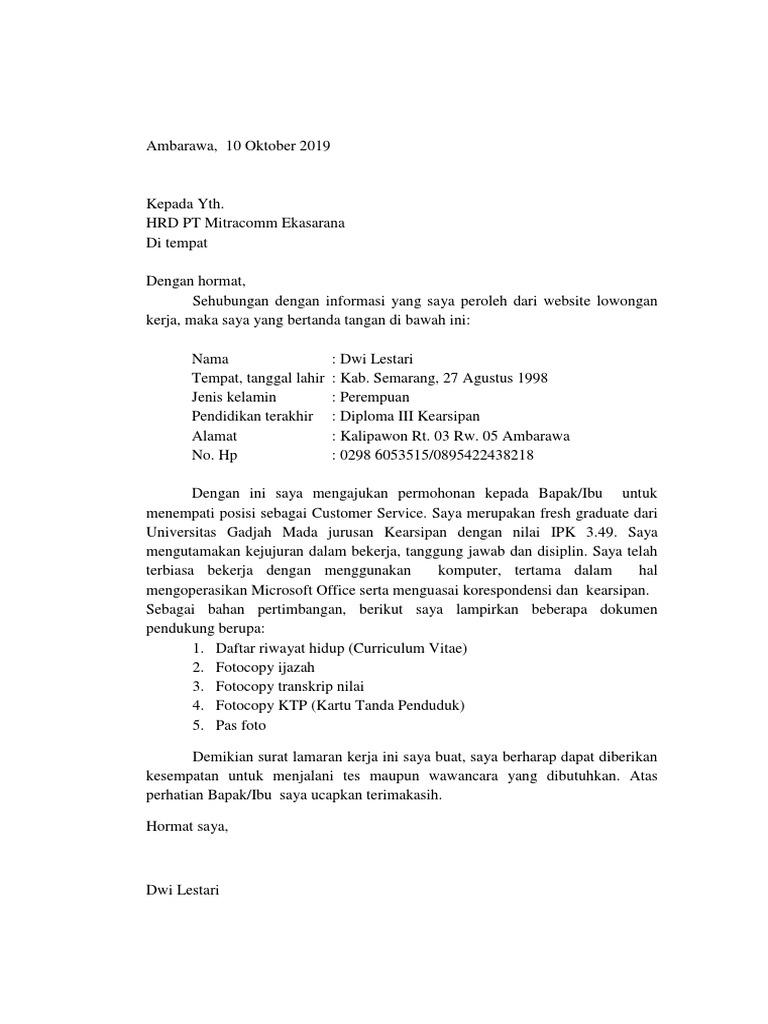 Contoh Surat Lamaran Karanganyar Cpns