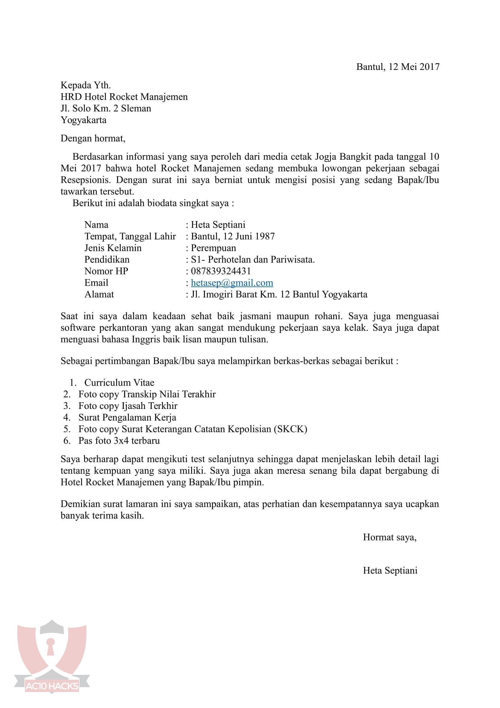 Contoh Surat Lamaran Ke Alfamart Mataram
