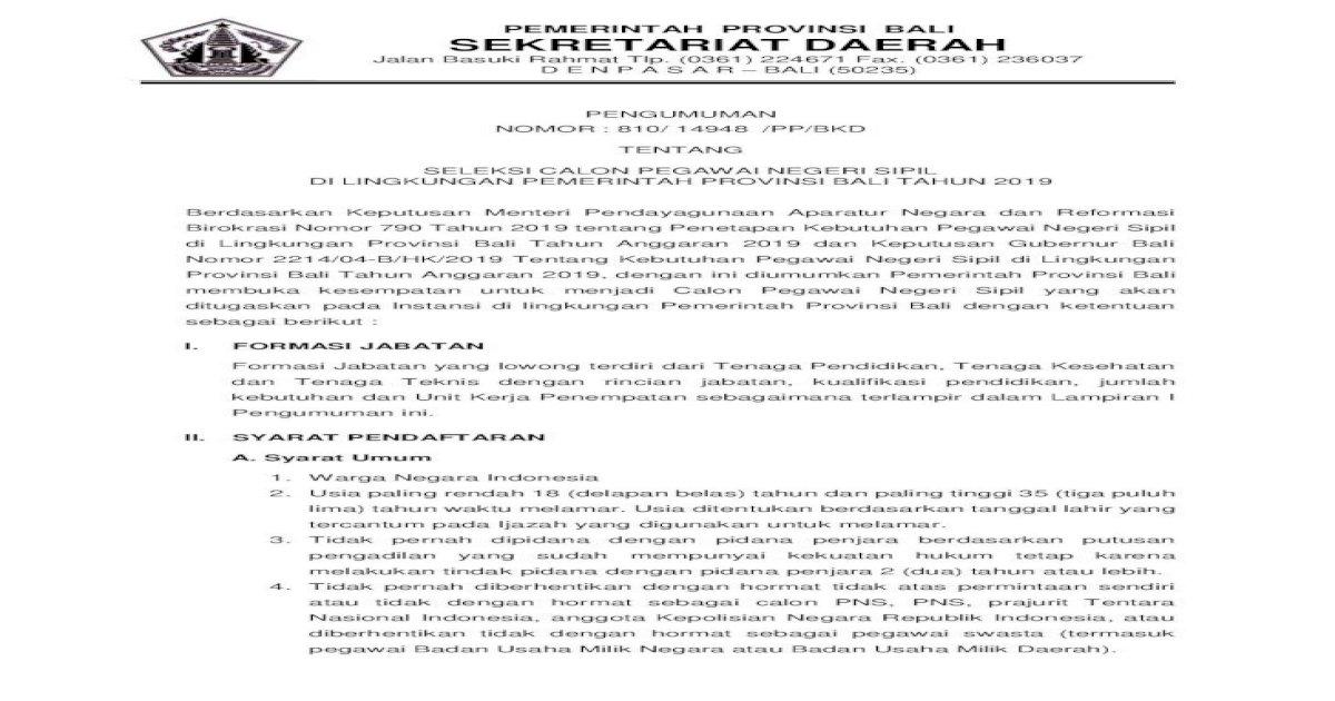 Contoh Surat Lamaran Ke Pemerintah Provinsi Bali