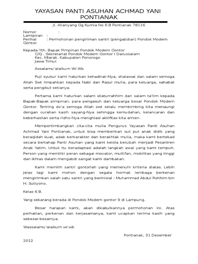 Contoh Surat Lamaran Ke Pesantren