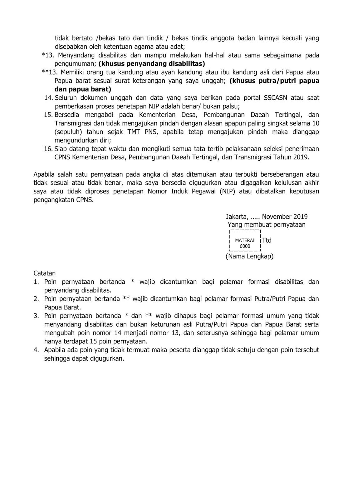 Contoh Surat Lamaran Kemendesa 2019