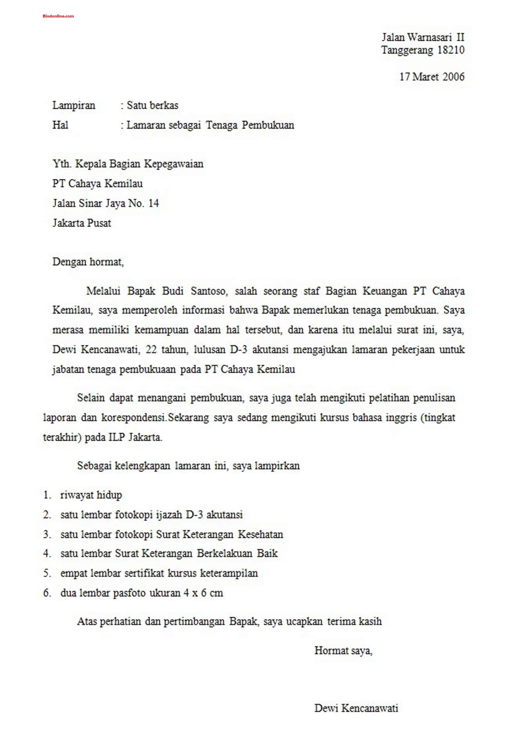 Contoh Surat Lamaran Kerja 2