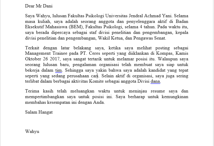 Contoh Surat Lamaran Kerja Ahli Tulangan Dalam Bahasa Inggris