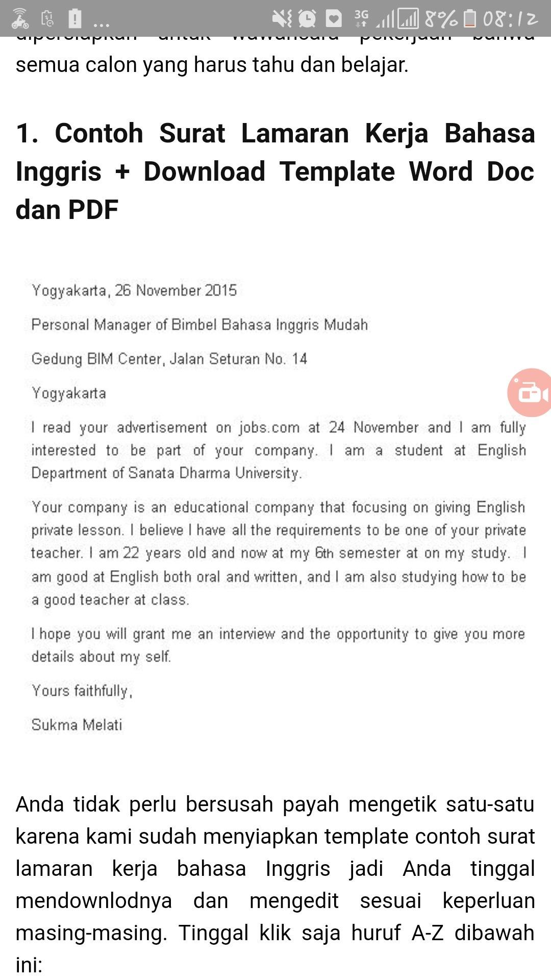 Contoh Surat Lamaran Kerja Bahasa Inggris Teacher