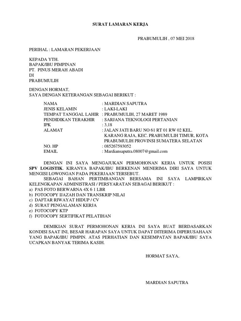 Contoh Surat Lamaran Kerja Cdrm Dan Cds