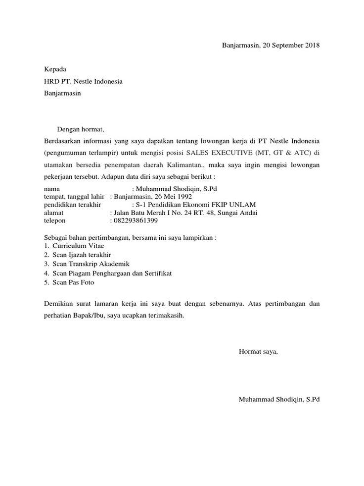 Contoh Surat Lamaran Kerja Cv Terlampir