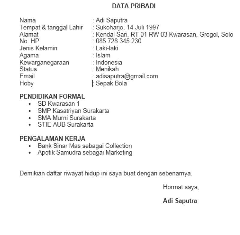 Contoh Surat Lamaran Kerja Dan Contoh Cv