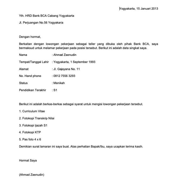 Contoh Surat Lamaran Kerja Dan Resuma