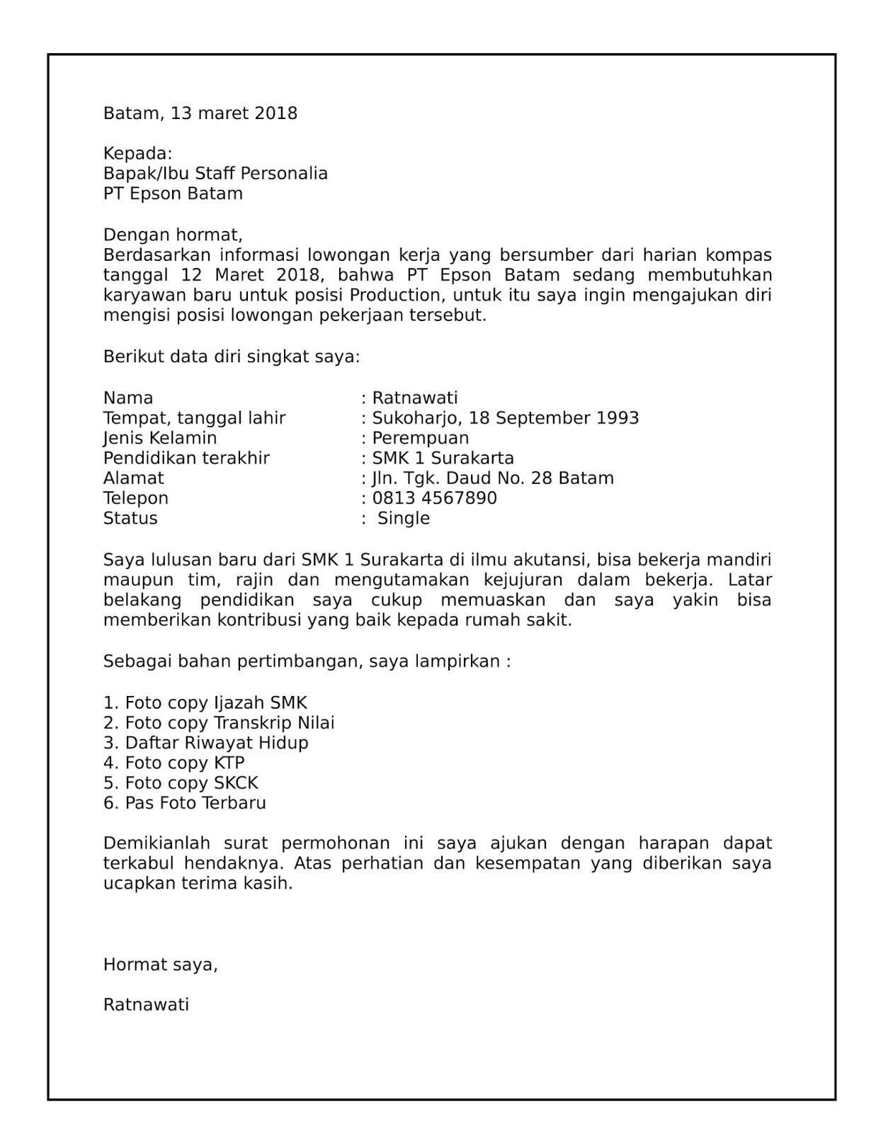 Contoh Surat Lamaran Kerja Dari Perusahaan