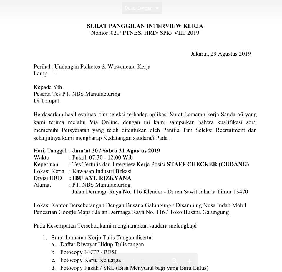 Contoh Surat Lamaran Kerja Di 2019