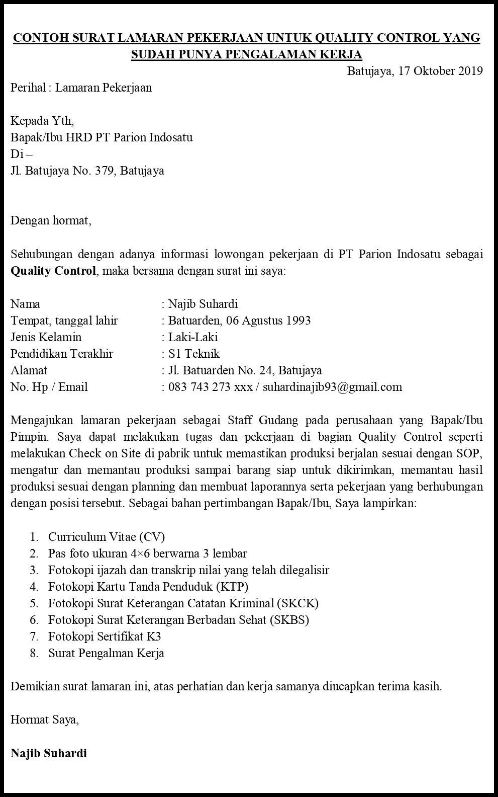 Contoh Surat Lamaran Kerja Di Konter Tulis Tangan