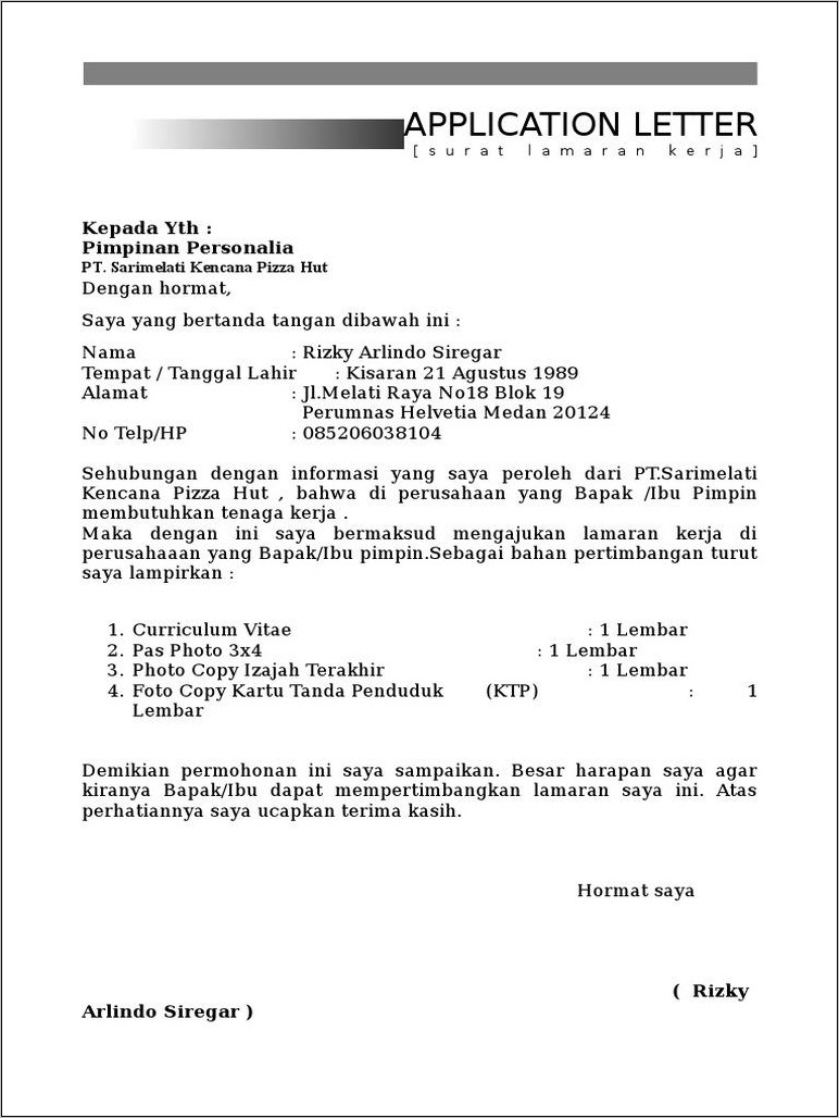 Contoh Surat Lamaran Kerja Di Phd