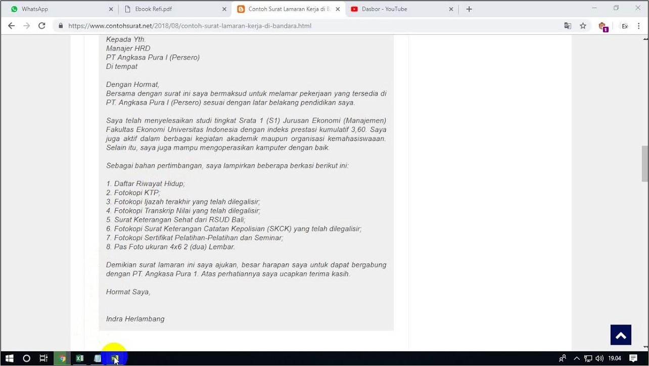 Contoh Surat Lamaran Kerja Di Pt Ams