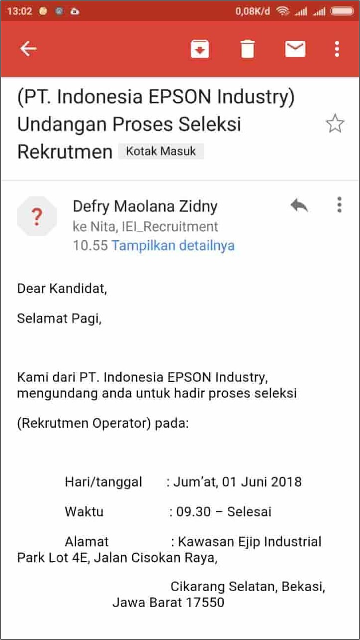 Contoh Surat Lamaran Kerja Di Pt Glory