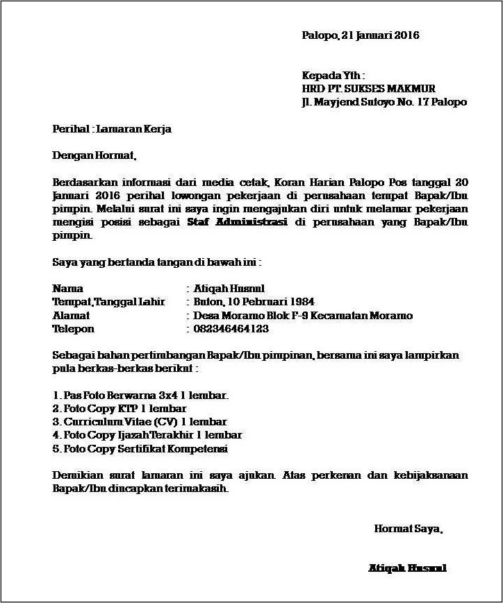 Contoh Surat Lamaran Kerja Di Pt Sumber Alfaria Trijaya Tbk