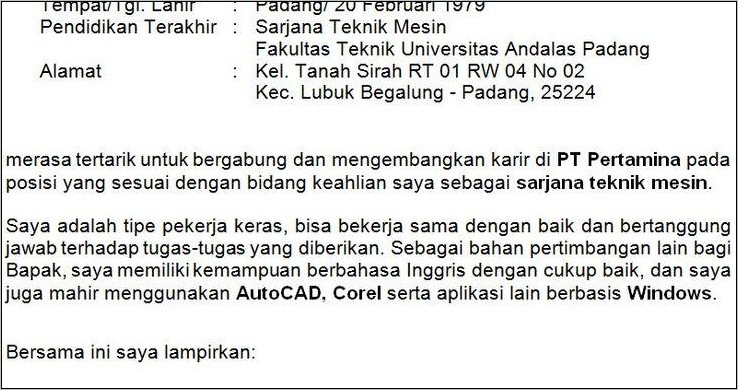 Contoh Surat Lamaran Kerja Di Pt Sun Chang