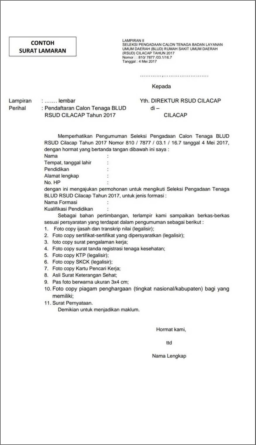 Contoh Surat Lamaran Kerja Di Rsu