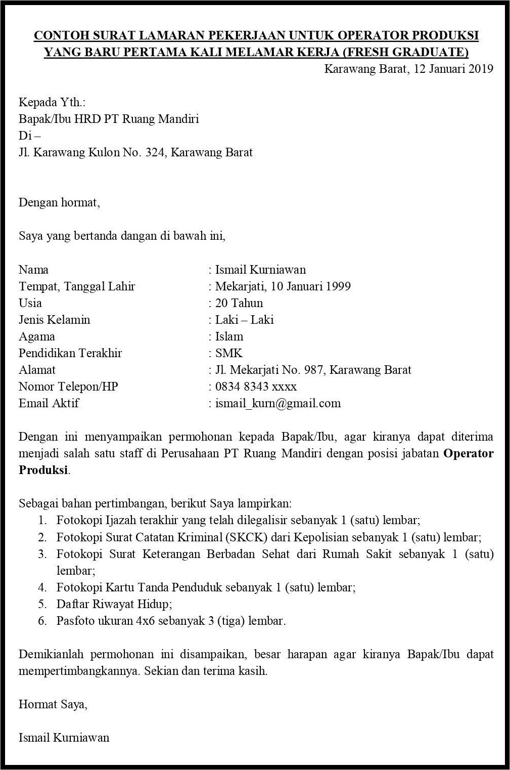 Contoh Surat Lamaran Kerja Di Sogo