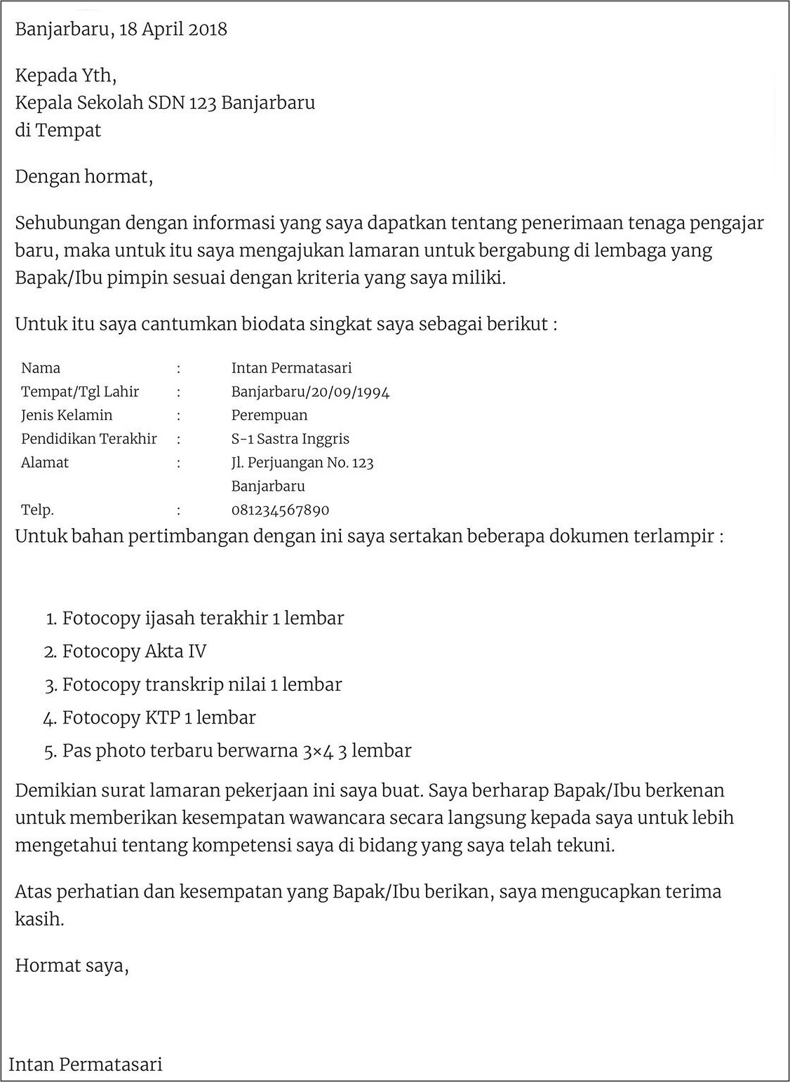 Contoh Surat Lamaran Kerja Dismp