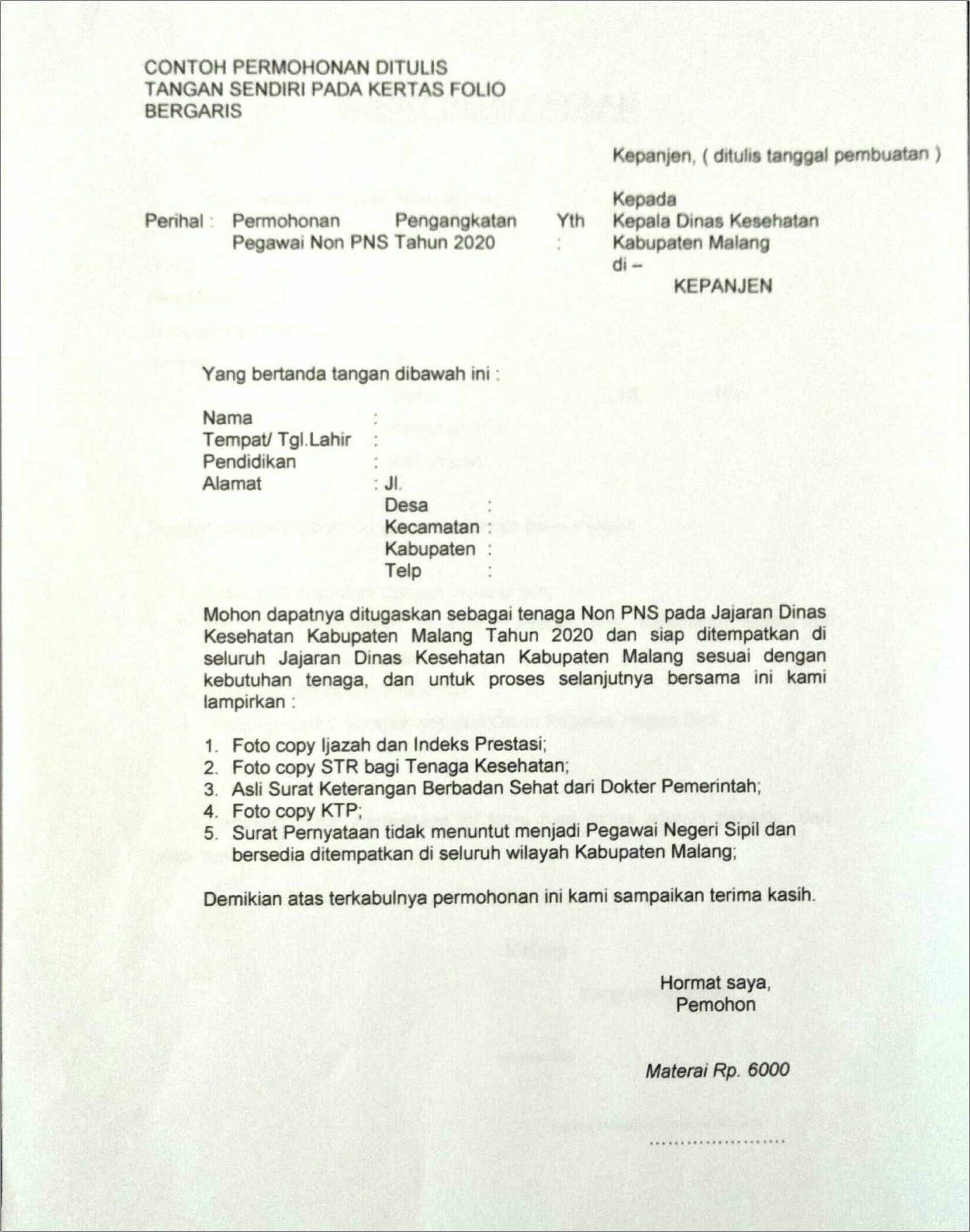 Contoh Surat Lamaran Kerja Disperindag