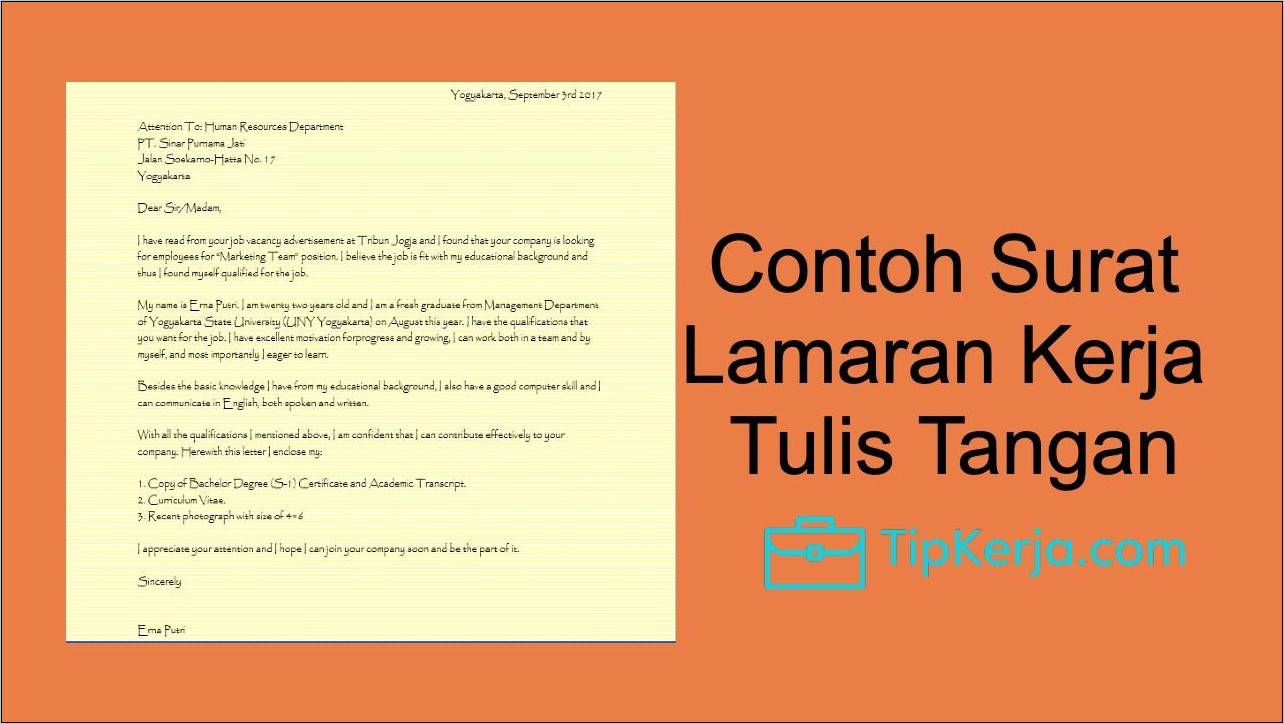 Contoh Surat Lamaran Kerja Ditulis Yanhan Folio