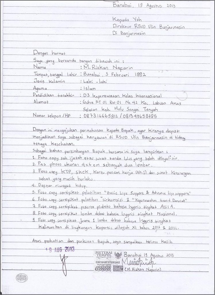 Contoh Surat Lamaran Kerja Doc 2013