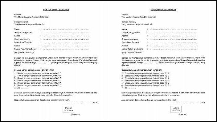 Contoh Surat Lamaran Kerja Doc 2019