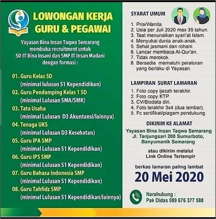 Contoh Surat Lamaran Kerja Guru Ipa Smp