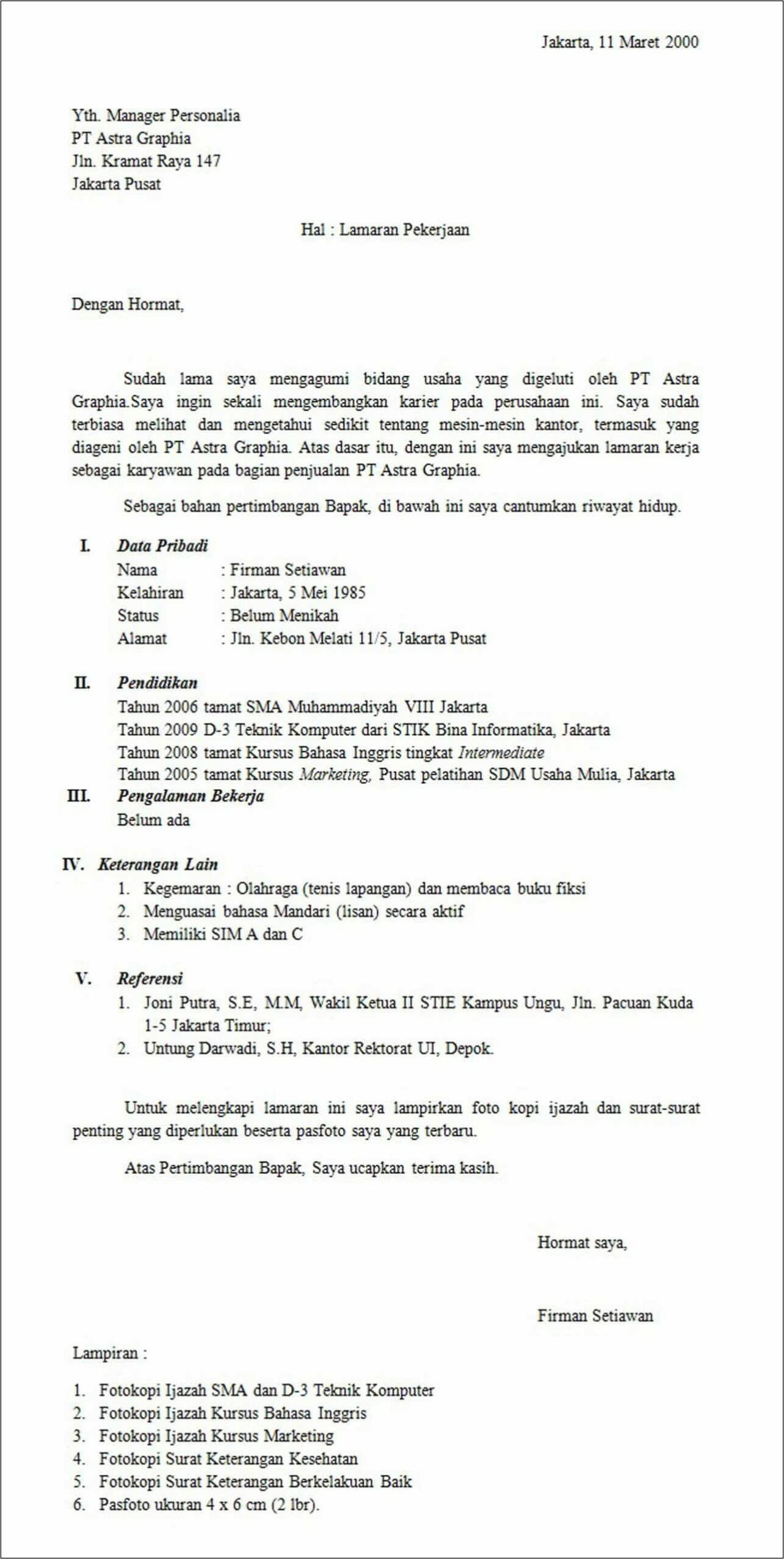 Contoh Surat Lamaran Kerja Guru Sejarah